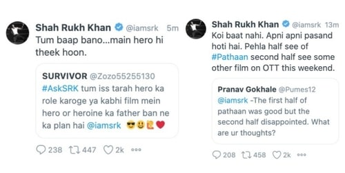 Shah Rukh Khan's replies during the latest AMA. Shah Rukh Khan's replies during the latest AMA.