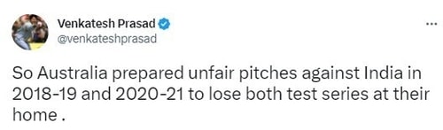 Venkatesh Prasad's tweet on Ian Healy's comment Venkatesh Prasad's tweet on Ian Healy's comment