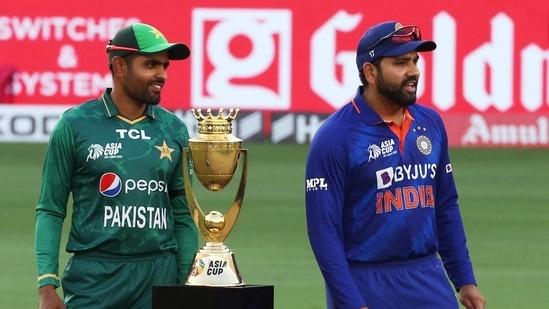 India's Rohit Sharma and Pakistan's Babar Azam pose with the Asia Cup trophy after the toss(REUTERS)