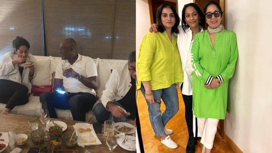 Masaba Gupta with dad Vivian Richards and step-dad Vivek Mehra (L), with mom Neena Gupta.