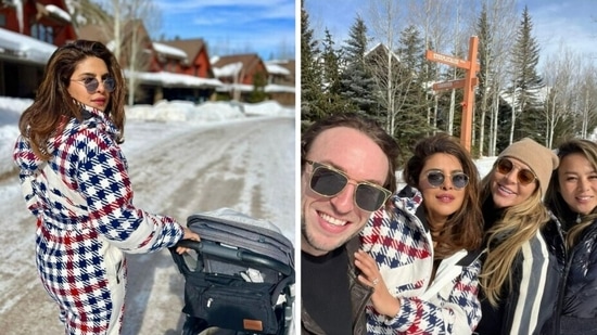 Priyanka Chopra with daughter Malti, and friends in Aspen. 