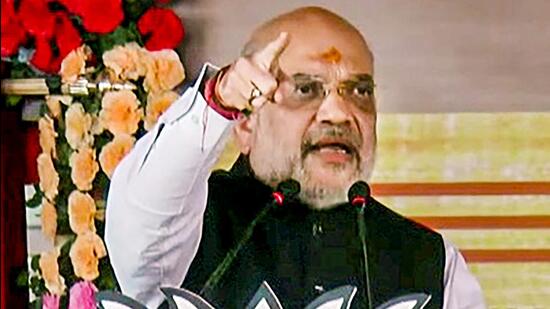 Union home ainister Amit Shah speaks during?'Vijay Sankalp Rally' in Deoghar district. (PTI)
