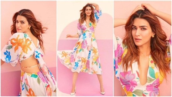 Kriti Sanon is leaving no stone unturned in promoting her upcoming film Shehzada. Kriti Sanon is not just garnering a fan following through her acting skills but also her impeccable wardrobe choices and her recent pictures are a testament to this. In her latest Instagram post, the actress looks stunning in a beautiful floral midi dress. (Instagram/@Kritisanon)