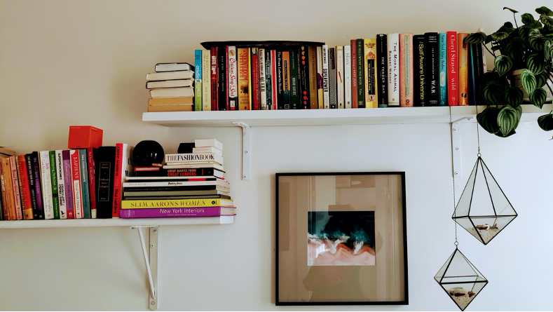 Bookshelves at a height.