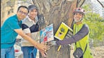 “The BMC has just announced a <span class='webrupee'>?</span>52,000 crore budget. The focus is only on so-called development and the victims are always trees,” Prajakta Samant – a resident of the area who participated in the march – said. “Their latest deadly plan is to cut off 30 old trees. We walked around the area and tied a rakhi to the trees marked out for chopping. Our ardent hope is to save them.” (HT PHOTO) “The BMC has just announced a <span class='webrupee'>?</span>52,000 crore budget. The focus is only on so-called development and the victims are always trees,” Prajakta Samant – a resident of the area who participated in the march – said. “Their latest deadly plan is to cut off 30 old trees. We walked around the area and tied a rakhi to the trees marked out for chopping. Our ardent hope is to save them.” (HT PHOTO)