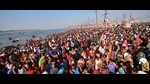 Rush of pilgrims at Sangam for taking a dip on Maghi Purnima on Feb 5. (Anil Kumar Maurya/HT photo) Rush of pilgrims at Sangam for taking a dip on Maghi Purnima on Feb 5. (Anil Kumar Maurya/HT photo)
