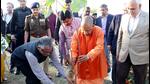 Uttar Pradesh chief minister Yogi Adityanath planting a sapling at the venue of the Global Investors Summit in Lucknow. (HT PHOTO) Uttar Pradesh chief minister Yogi Adityanath planting a sapling at the venue of the Global Investors Summit in Lucknow. (HT PHOTO)