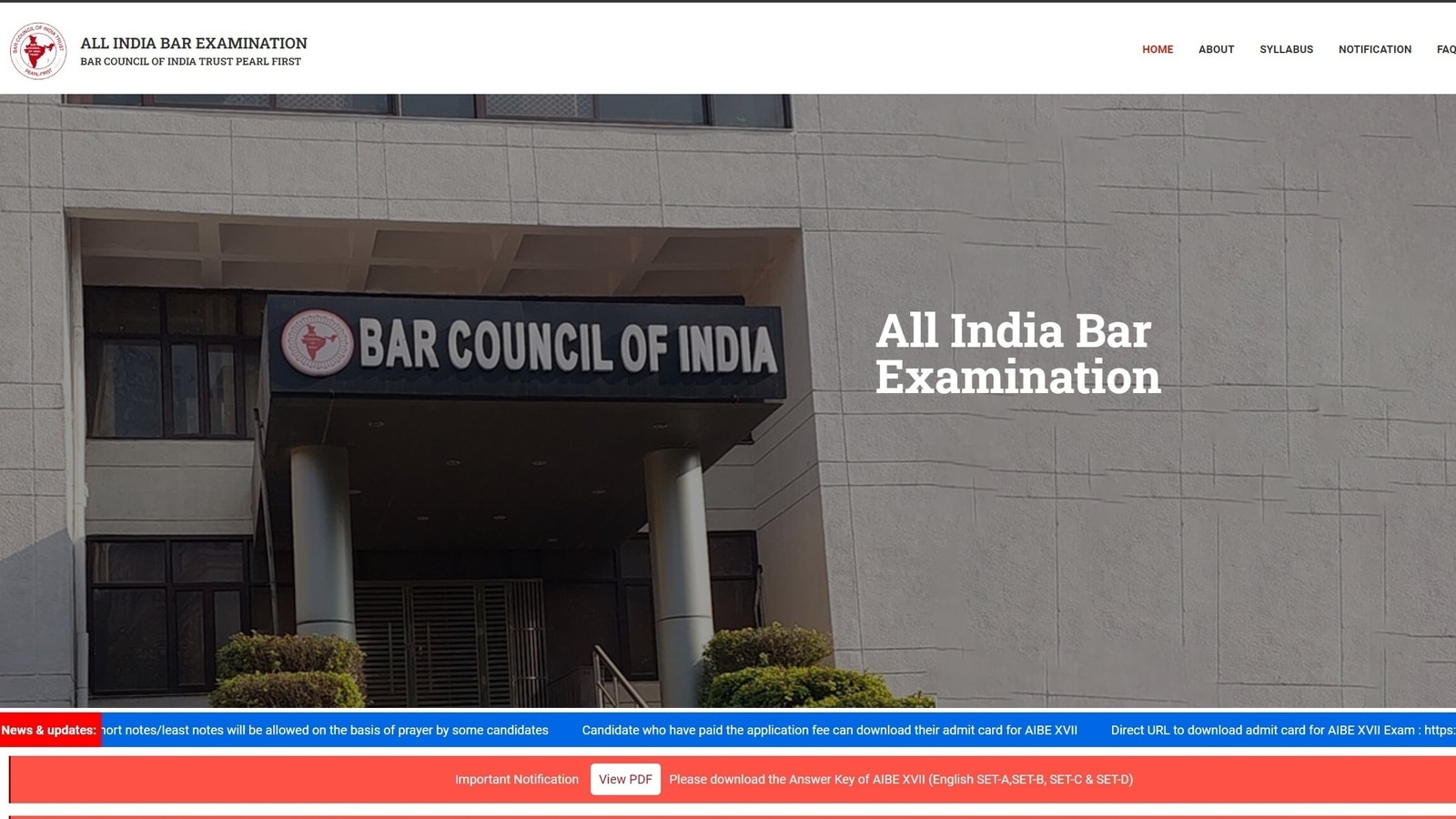 AIBE 17 (XVII) answer key released at allindiabarexamination.com, get link  here