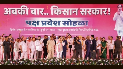 BRS President and Telangana Chief Minister K. Chandrashekar Rao during a public meeting, in Nanded, Sunday (PTI) BRS President and Telangana Chief Minister K. Chandrashekar Rao during a public meeting, in Nanded, Sunday (PTI)