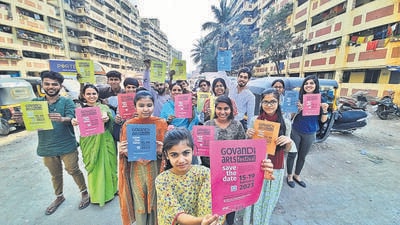 Mumbai, India - February 04, 2023: Artists and talented youth boys and girls seen preparing for the 5-day Govandi Art Festival, which aims to create a ‘safe space’ in this neglected Mumbai suburb and highlight the talent of its youth, at Govandi, in Mumbai, India, on Saturday, February, 04, 2023. (Praful Gangurde/HT Photo) (HT PHOTO)