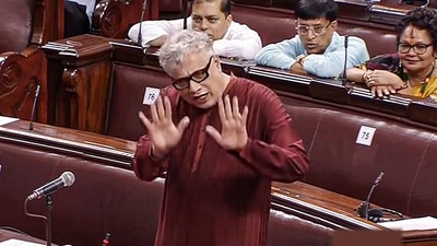 TMC MP Derek O'Brien speaks in the Rajya Sabha during the second part of Budget Session of Parliament, in New Delhi. (PTI)