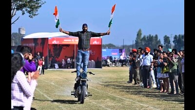 Participants in action on the concluding day of 83rd Rural Sports festival popularly known as Rural Olympic held at Kila Raipur village in Ludhiana on Sunday. (Gurpreet Singh/HT)