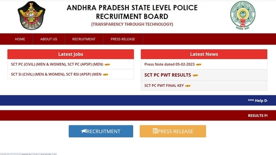 AP Police results: SCT PC PWT result out at slprb.ap.gov