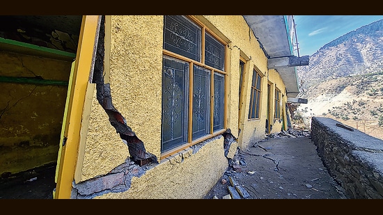 Cracks appear in houses located in Nai Basti area of Doda. (Shanky Rathore) Cracks appear in houses located in Nai Basti area of Doda. (Shanky Rathore)
