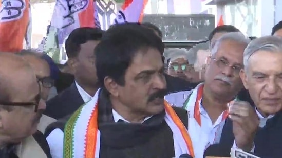 K C Venugopal is visiting Chhattisgarh's Raipur to check preparations for the party's upcoming plenary meeting.(ANI)