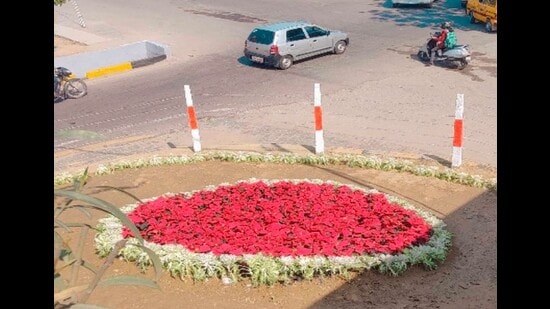 Inderjeet Singh said that the colourful flowers on the side of the road have changed the imagery altogether. (HT Photo)