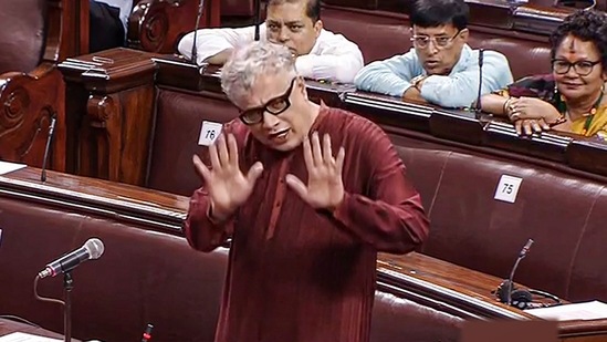 TMC MP Derek O'Brien speaks in the Rajya Sabha during the second part of Budget Session of Parliament, in New Delhi.(PTI)