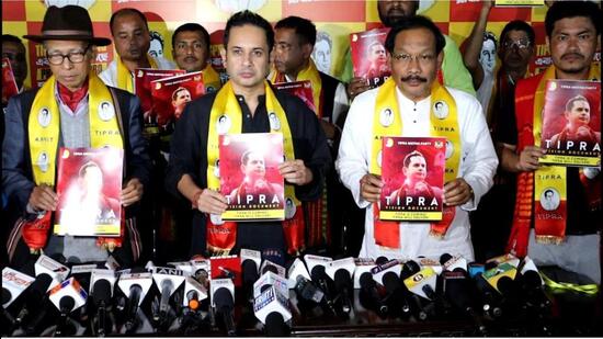 Pradyot Kishore Debbarma released his party TIPRA Motha’s poll manifesto for the Tripura assembly elections at Ujjayanta Palace, abode of the royal family. (Facebook/Pradyot Bikram Manikya DebBarma)