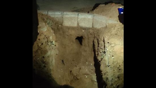 The spot where the labourer was electrocuted while digging the ground for installation of pipes. (HT Photo)
