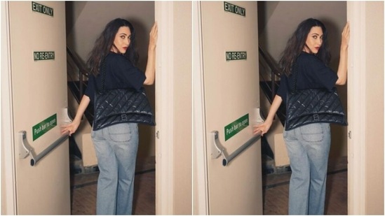 Karisma, for the weekend outing, picked a black T-shirt and a pair of denims and rocked the casual look to perfection.&nbsp;(Instagram/@therealkarismakapoor)