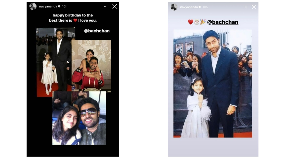 Navya Naveli Nanda wishes Abhishek Bachchan on birthday via Instagram Stories.