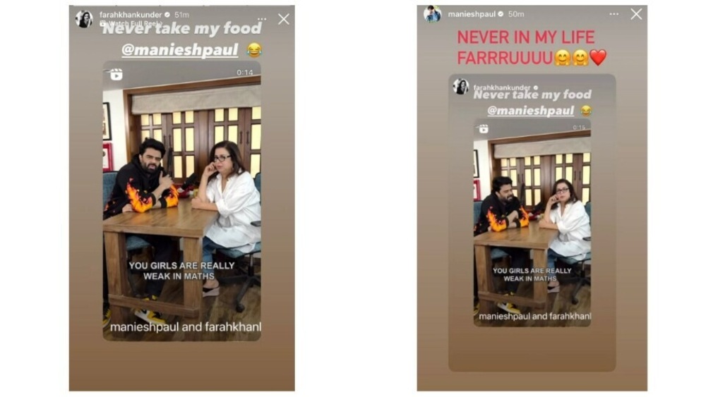 Farah Khan and Maniesh Paul share their fun video via Instagram Stories. Farah Khan and Maniesh Paul share their fun video via Instagram Stories.