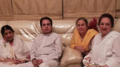 Late actor Dilip Kumar and wife Saira Banu with late singer Lata Mangeshkar. Late actor Dilip Kumar and wife Saira Banu with late singer Lata Mangeshkar.