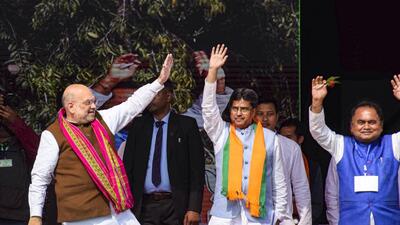 Union home minister Amit Shah campaigning in Tripura. (PTI)
