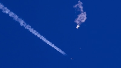 Remnants of Chinese spy balloon drift above the Atlantic Ocean, just off the coast of South Carolina. (AP)