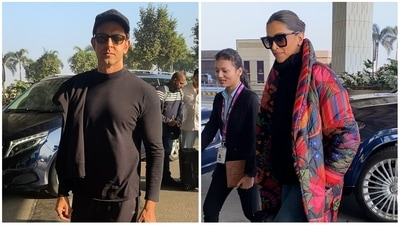 Hrithik Roshan and Deepika Padukone reach Mumbai airport. (Varinder Chawla) Hrithik Roshan and Deepika Padukone reach Mumbai airport. (Varinder Chawla)