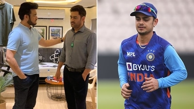Sourav Ganguly and MS Dhoni (Left) and Ishan Kishan (Right) (Twitter/Getty)