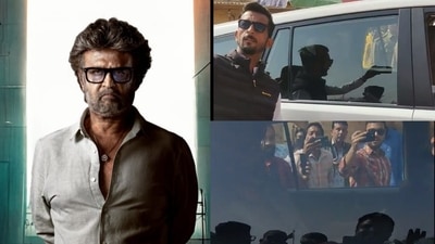 Rajinikanth greets fans at Jaisalmer shoot. Rajinikanth greets fans at Jaisalmer shoot.