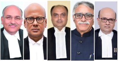 L-R: Justices Pankaj Mithal, Sanjay Kumar, Ahsanuddin Amanullah, Sanjay Karol and Manoj Misra. (File) L-R: Justices Pankaj Mithal, Sanjay Kumar, Ahsanuddin Amanullah, Sanjay Karol and Manoj Misra. (File)