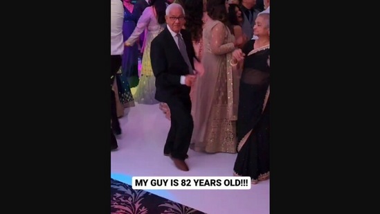 The image shows the elderly man whose dance to Abhi Toh Party Shuru Hui Hai has wowed people.(Instagram/@fitfoodfactory_on_runway)