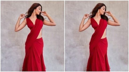 Pooja's fashion diaries are getting better by the day. A few days back, the actor gave us ethnic fashion goals in a bright red silk frilled saree.&nbsp;(Instagram/@hegdepooja)
