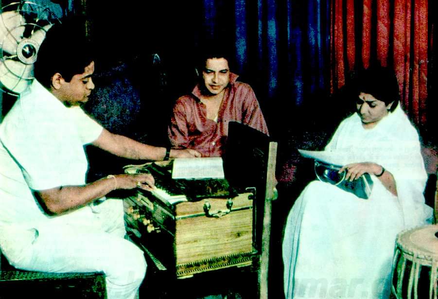 Laxmikant-Pyarelal with Lata Mangeshkar during a music sitting Laxmikant-Pyarelal with Lata Mangeshkar during a music sitting