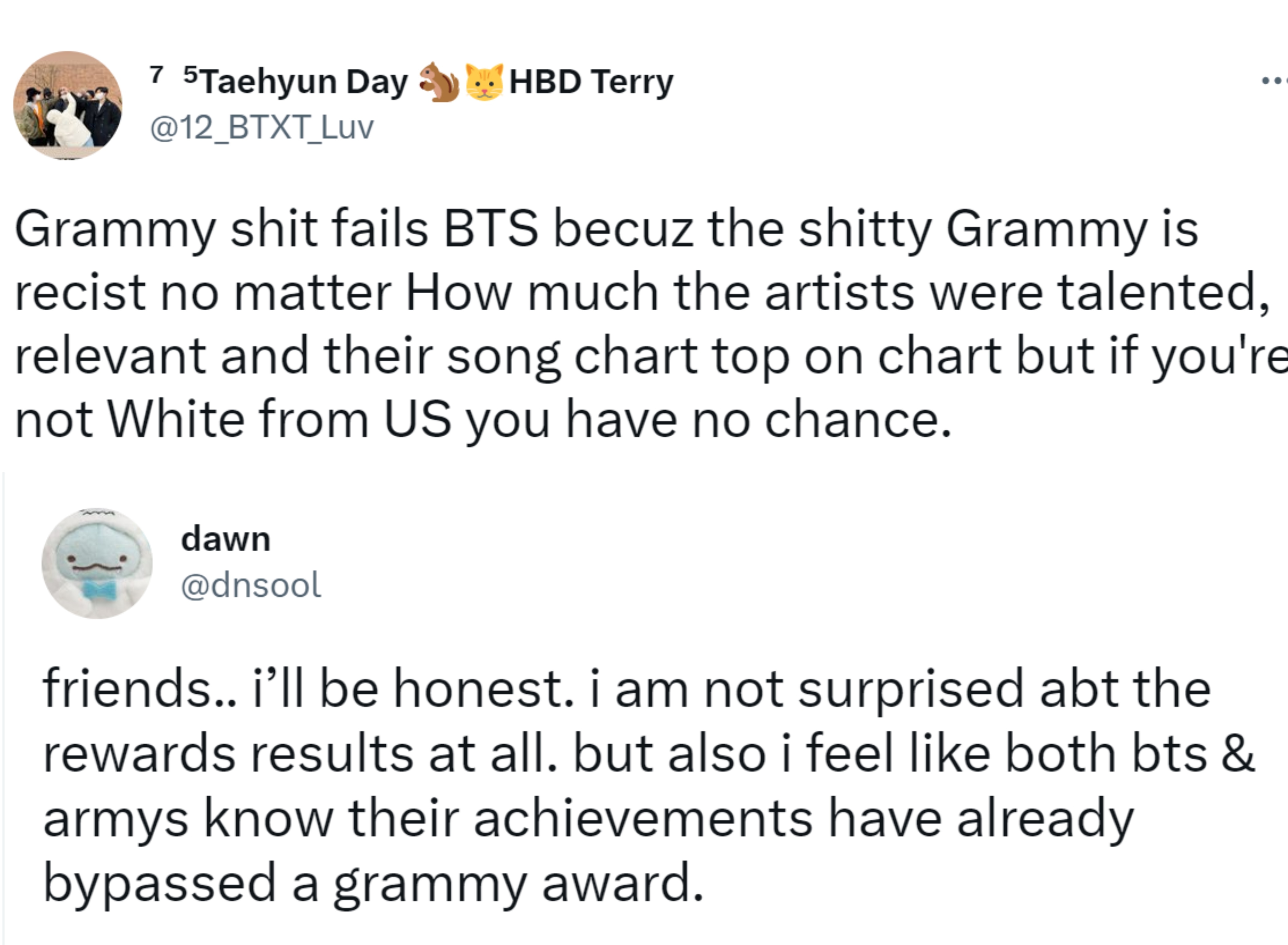 BTS' fans react to Grammy Awards 2023.
