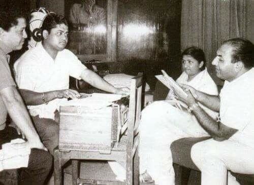 Laxmikant-Pyarelal with Lata Mangeshkar and Md Rafi during a recording session Laxmikant-Pyarelal with Lata Mangeshkar and Md Rafi during a recording session