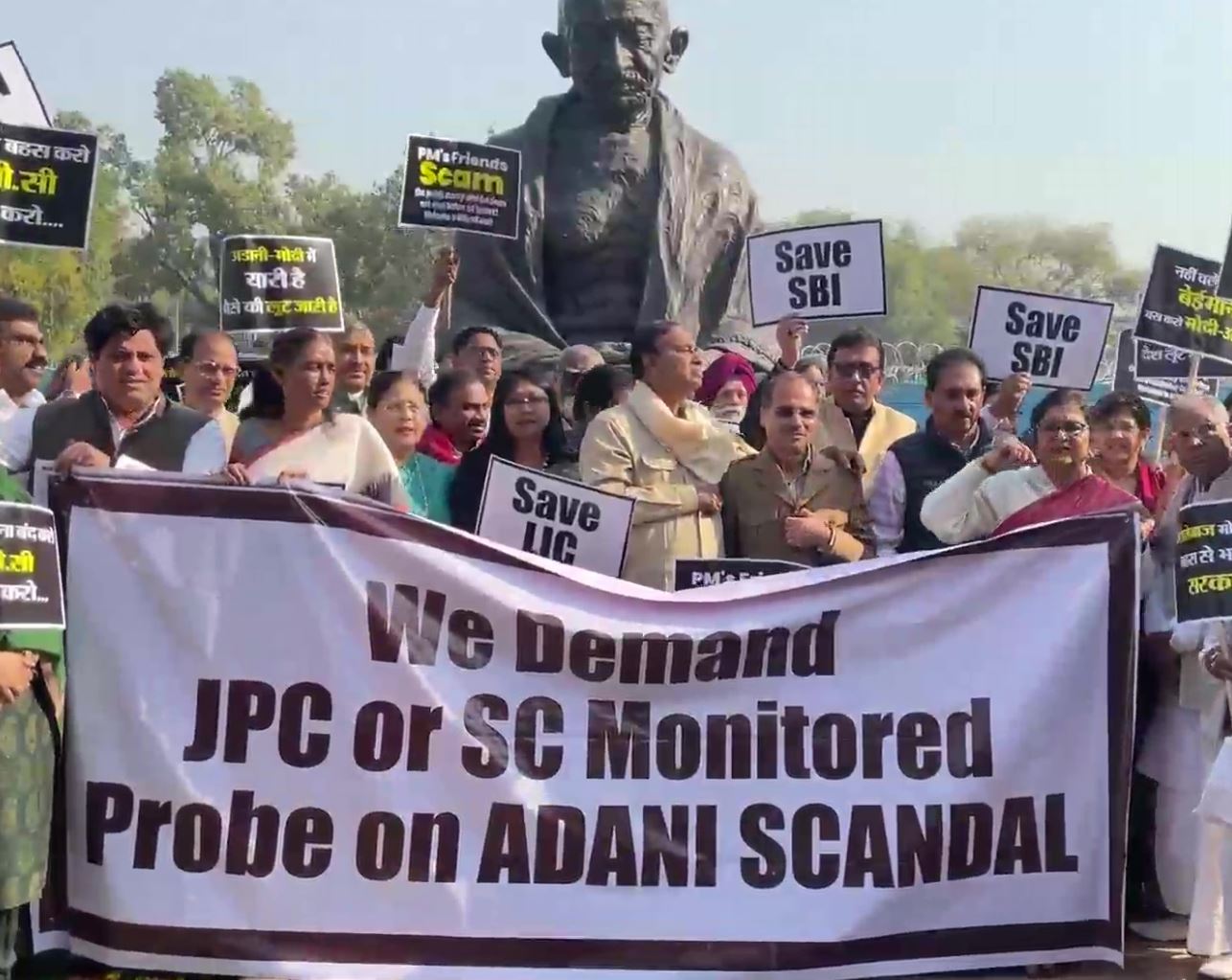 Opposition MPs protest at the Parliament. (ANI)
