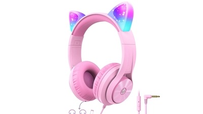 Headset Bluetooth Extra Bass LED Color Light Cute Cat Ear