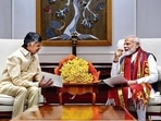 Andhra Pradesh CM Chandrababu Naidu with Prime Minister Narendra Modi in New Delhi. (PTI)