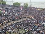 A massive crowd of fans gather at Marine Drive as they wait for Team India's arrival for the T20 World Cup 2024 victory parade, in Mumbai. (ANI) A massive crowd of fans gather at Marine Drive as they wait for Team India's arrival for the T20 World Cup 2024 victory parade, in Mumbai. (ANI)