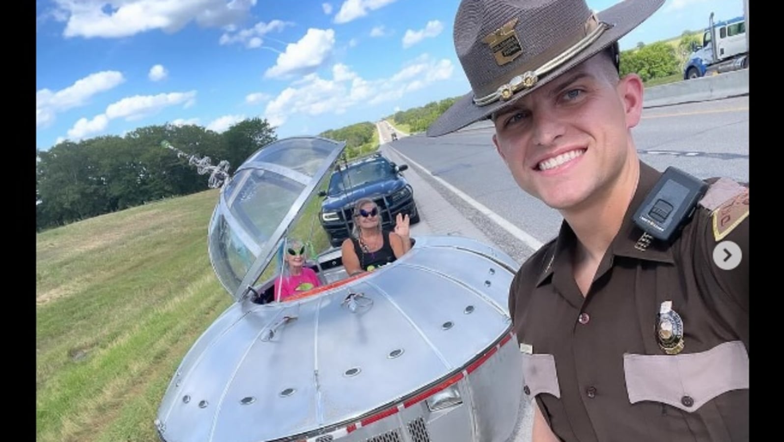 UFO ‘spotted’ in USA? Oklahoma Highway Patrol trooper takes selfie with unique vehicle