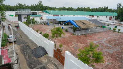 An ashram of “Bhole Baba” in Kasganj. (PTI) An ashram of “Bhole Baba” in Kasganj. (PTI)