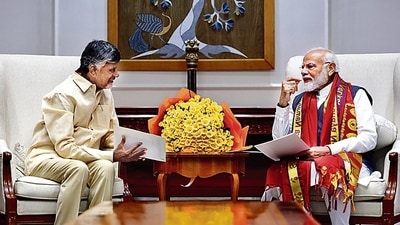 Andhra Pradesh CM Chandrababu Naidu with Prime Minister Narendra Modi in New Delhi. (PTI) Andhra Pradesh CM Chandrababu Naidu with Prime Minister Narendra Modi in New Delhi. (PTI)