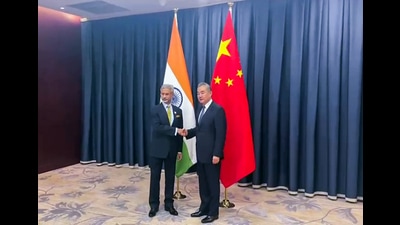 Astana [Kazakhstan], Jul 04 (ANI): External Affairs Minister S Jaishankar meets his Chinese counterpart Wang Yi on the sidelines of the annual Shanghai Cooperation Organisation (SCO) Summit, in Astana on Thursday. (ANI Photo) (ANI)
