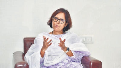 Congress MP and President of the Mumbai Regional Congress Committee Varsha Gaikwad, at MRCC office, in Mumbai, India, on Thursday, July 04, 2024. (Photo by Bhushan Koyande/HT Photo) Congress MP and President of the Mumbai Regional Congress Committee Varsha Gaikwad, at MRCC office, in Mumbai, India, on Thursday, July 04, 2024. (Photo by Bhushan Koyande/HT Photo)