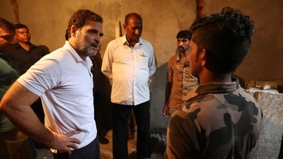 Rahul Gandhi meets labourers in Delhi (Twitter/Congress) Rahul Gandhi meets labourers in Delhi (Twitter/Congress)