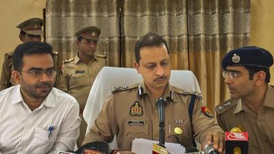 Officials at a press conference in Hathras after the arrests. (PTI PHOTO) Officials at a press conference in Hathras after the arrests. (PTI PHOTO)