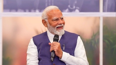 PM Modi also spoke to the cricketers. (PTI) PM Modi also spoke to the cricketers. (PTI)